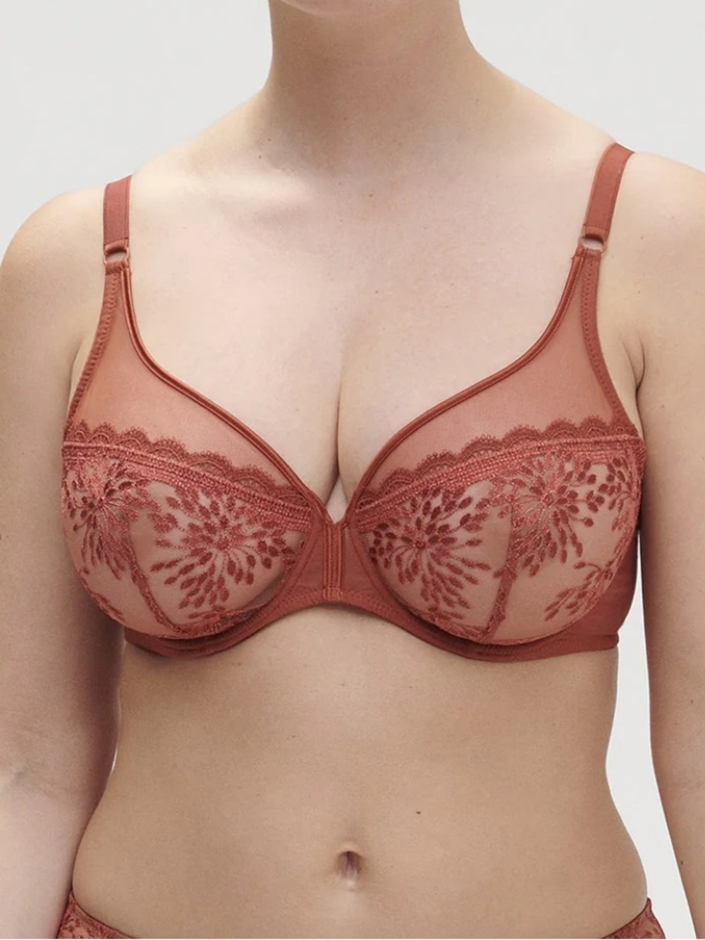 Simone Perele Singuliere Sheer Lace Underwire Bra in a Canyon Brown size 34D